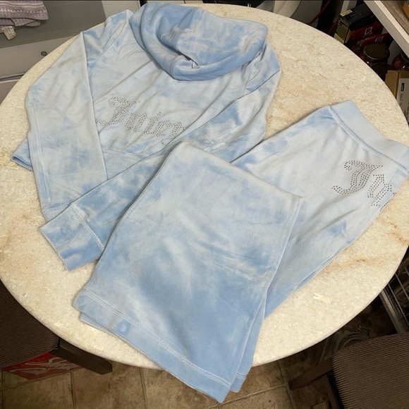 Juicy Couture Pants - Juicy Couture y2k frosted blue velour rhinestone bling tracksuit size medium